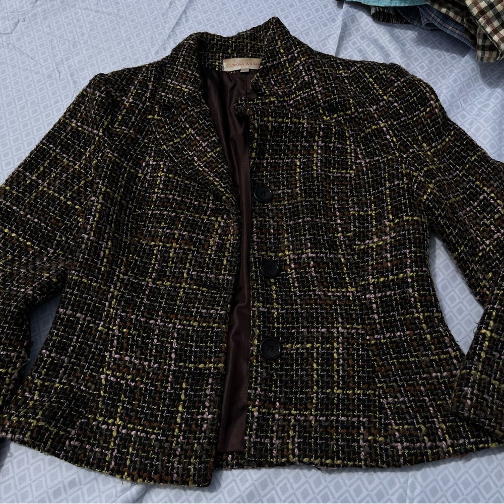 Elegant Women's Tweed Blazer - Black and Brown